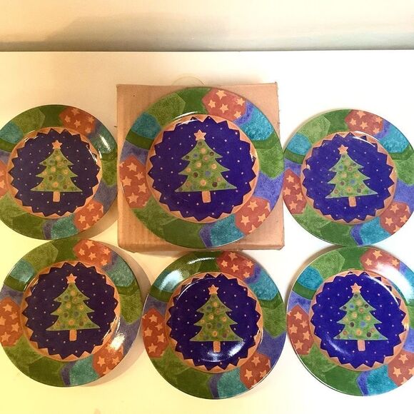 SANGO Plate Potpourri Collection by Sue Zipkin Christmas Pine Plate set of 6 - Picture 3 of 9